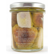 Back of jar of Oliveri Poricini Mushrooms in Extra Virgin Olive Oil