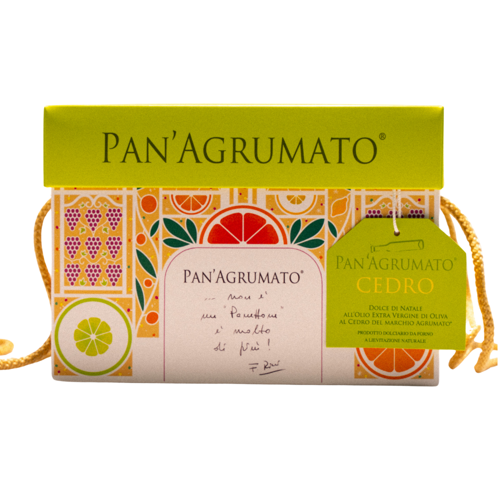 Pan'Agrumato packaging with decorative design and text on a white background