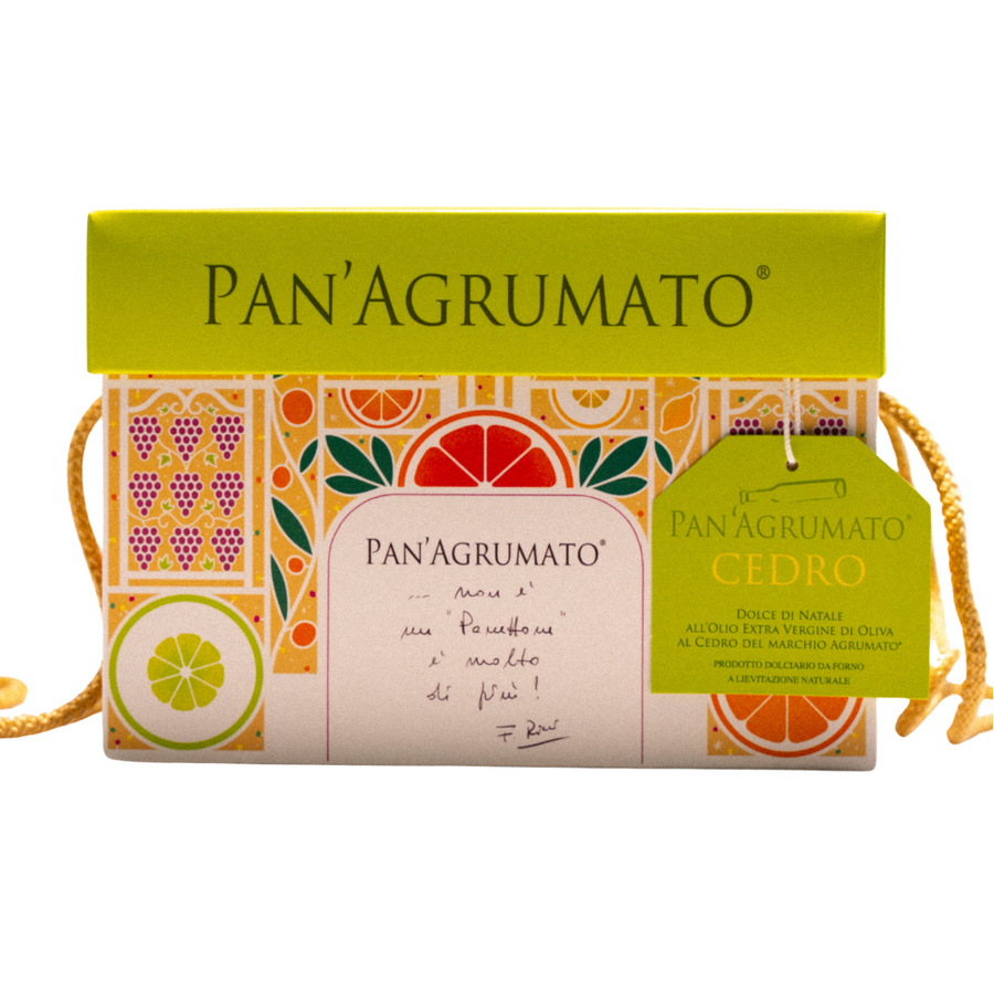 Pan'Agrumato packaging with decorative design and text on a white background