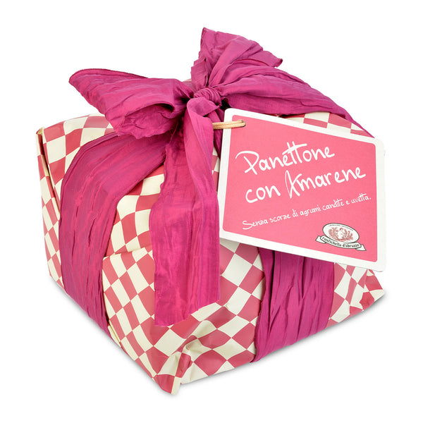 Rustichella d'Abruzzo Cherry Panettone in pink checkered packaging