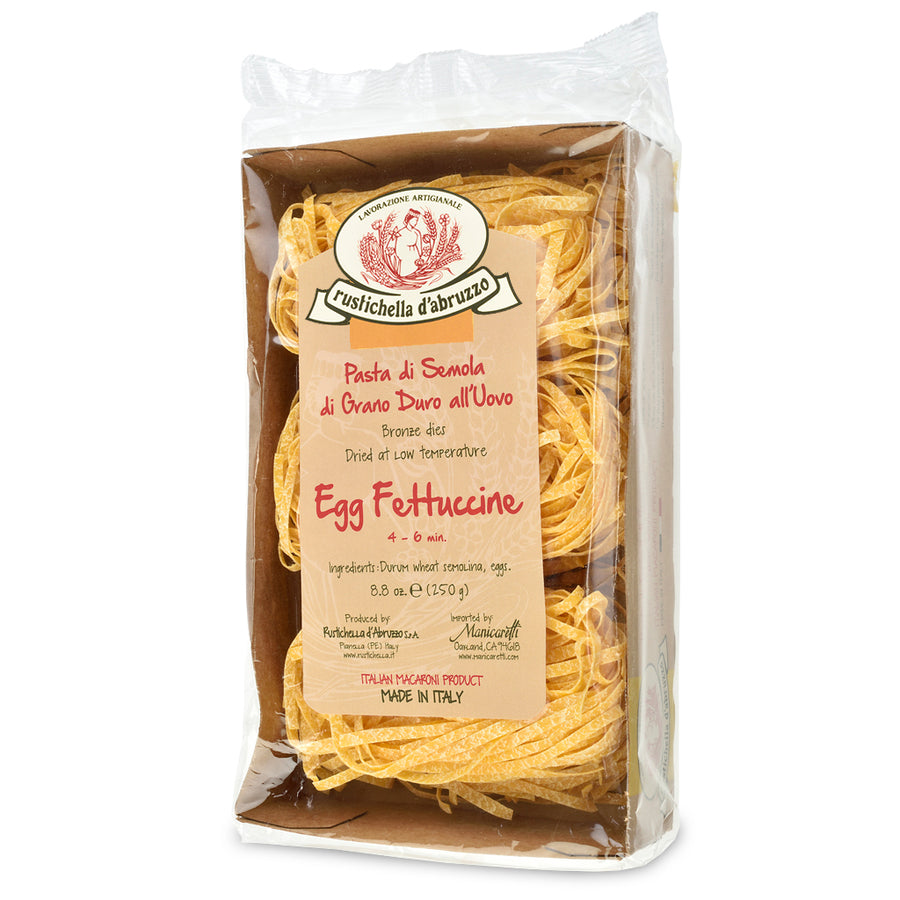 Packaged Egg Fettuccine from Rustichella d'Abruzzo on a white background