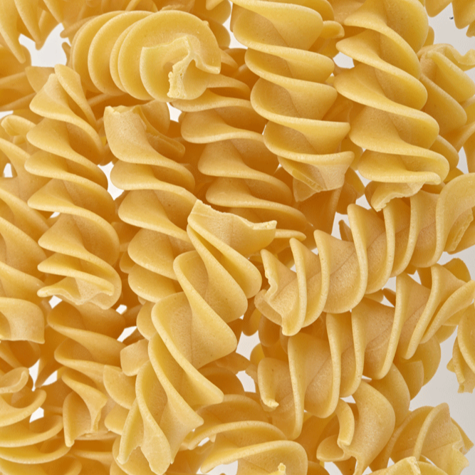 Close up spirals of Rustichella d'Abruzzo Egg Fusilloni Giganti pasta