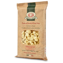 Bag of orecchiette pasta with a brand logo on a white background