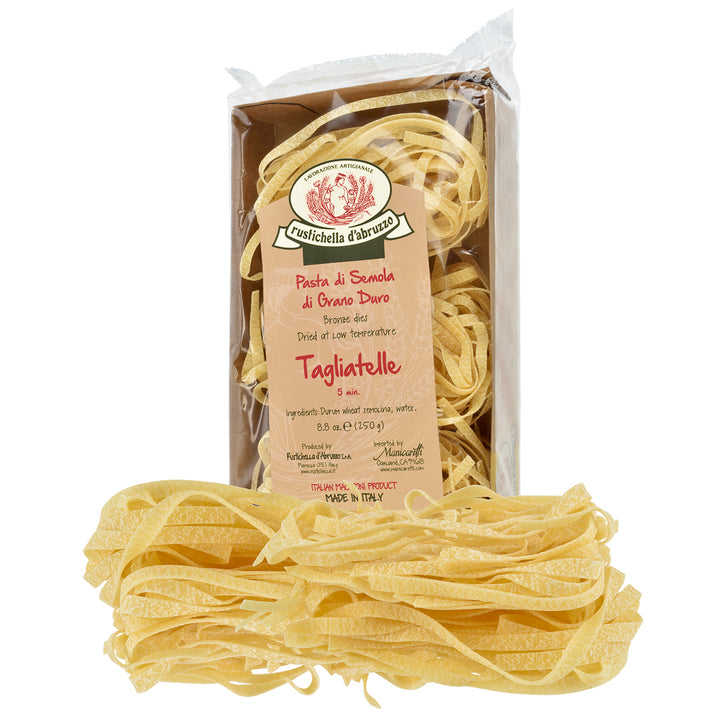 Box of Tagliatelle pasta with a visible brand label on a white background