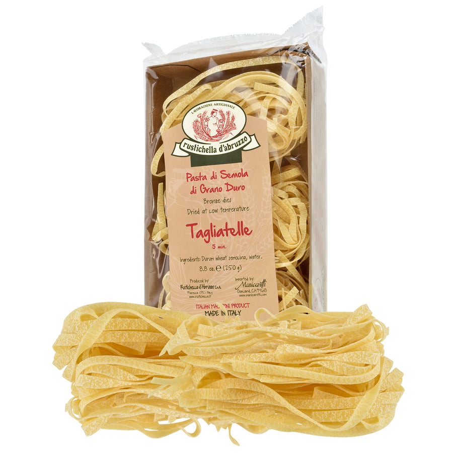 Box of Tagliatelle pasta with a visible brand label on a white background