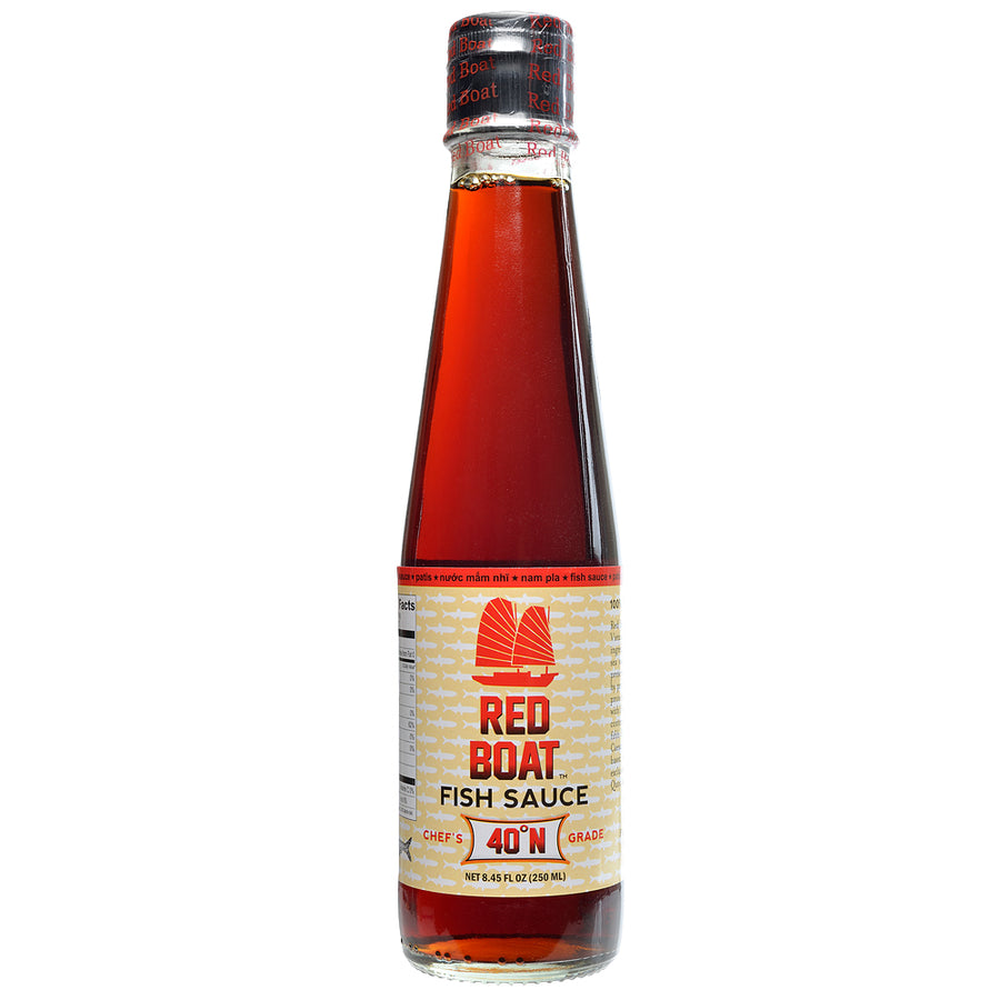 Glass bottle of Red Boat fish sauce