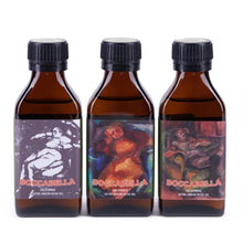Three small bottles of different Boccabella California extra virgin olive oil