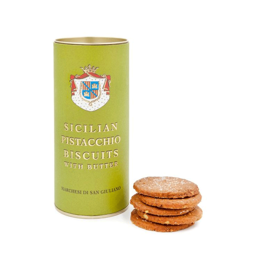 Tin of pistachio biscuits 