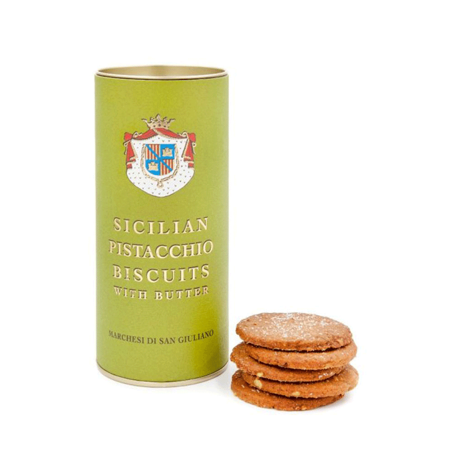 Tin of pistachio biscuits 