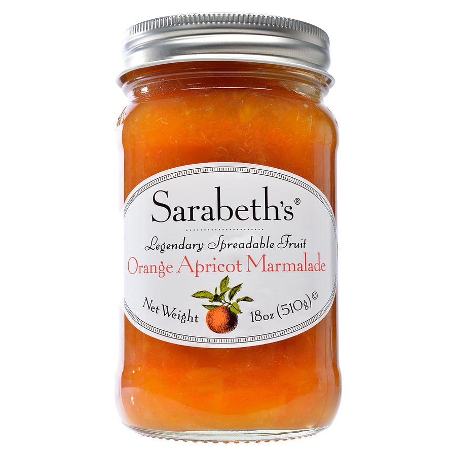Jar of Sarabeth's Orange Apricot Marmalade on a white background