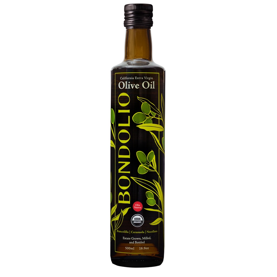 Bottle of Bondolio California Olio Nuovo on a white background