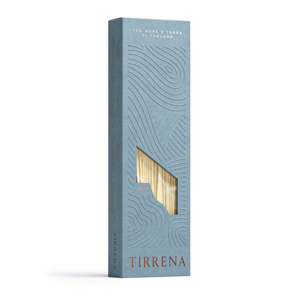 Blue box of Tirrena Spaghetti pasta