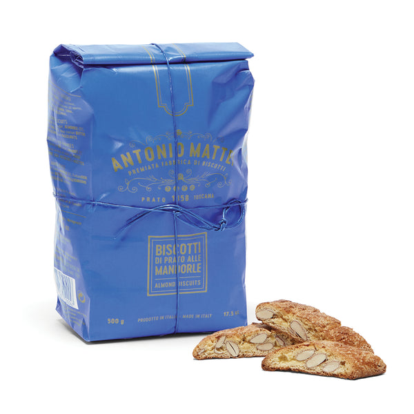 Three pieces of Biscotti with Almonds from Antonio Mattei next to the bag