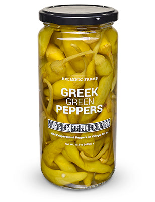 Jar of Hellenic Farms Greek green peppers