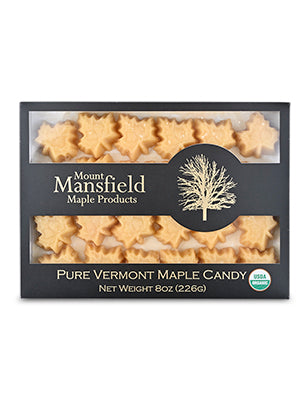 Small box of Mount Mainsfield maple leaf-shaped maple candied