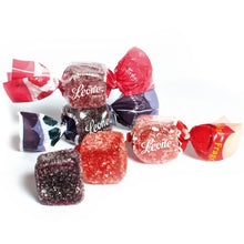 Individually wrapped and unwrapped Wild Berry Cubifrutta from Pastiglie Leone