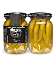 Organic Spanish Piparras Peppers from Aintzia - Front and Back of Jar