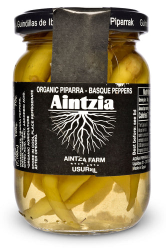 Organic Spanish Piparras Peppers from Aintzia - Front of Jar
