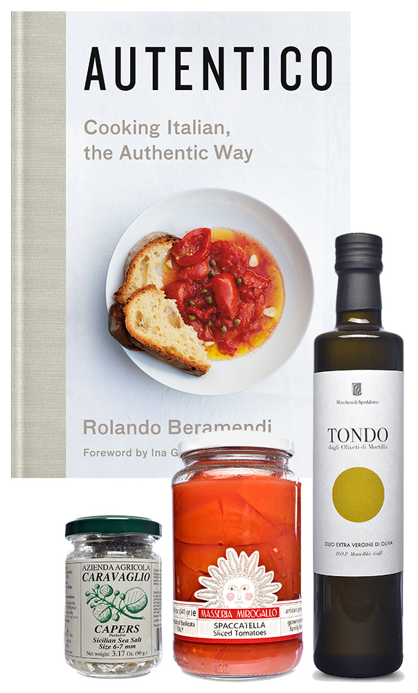 Autentico: Cooking Italian, the Authentic Way Gift Set with cookbook, olive oil, tomatoes and capers