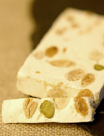 Close up of Montelimar Nougat from Suprem'Nougat G. Savin