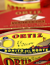 Close up of Conservas Ortiz Bonito del Norte tinned tuna.