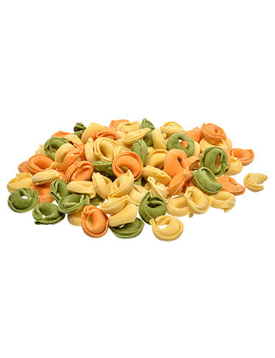Green, white and red fresh tortellini