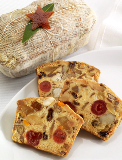 Slices of Robert Lambery fruitcake on a white plate