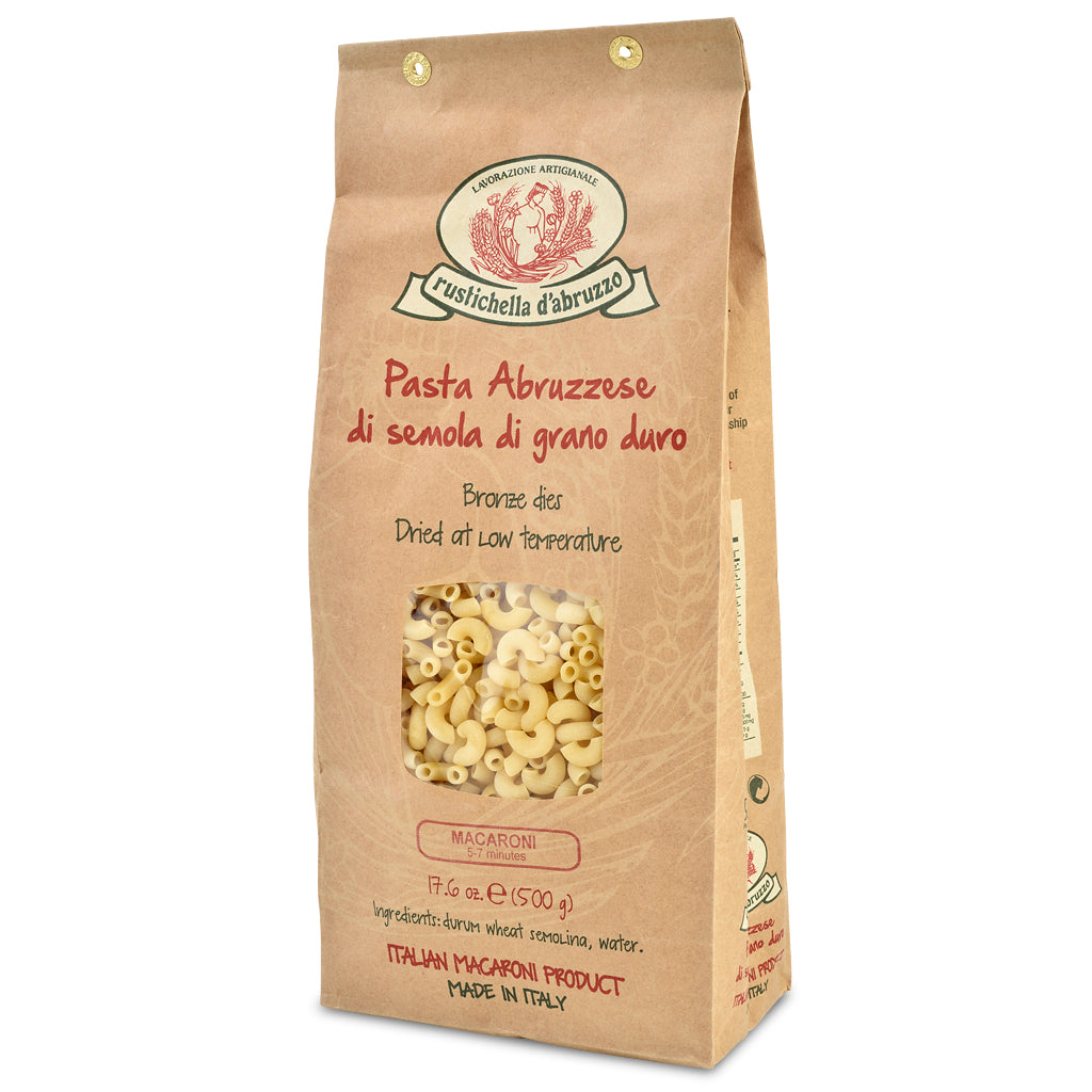 Brown bag of Rustichella d'Abruzzo Macaroni Pasta